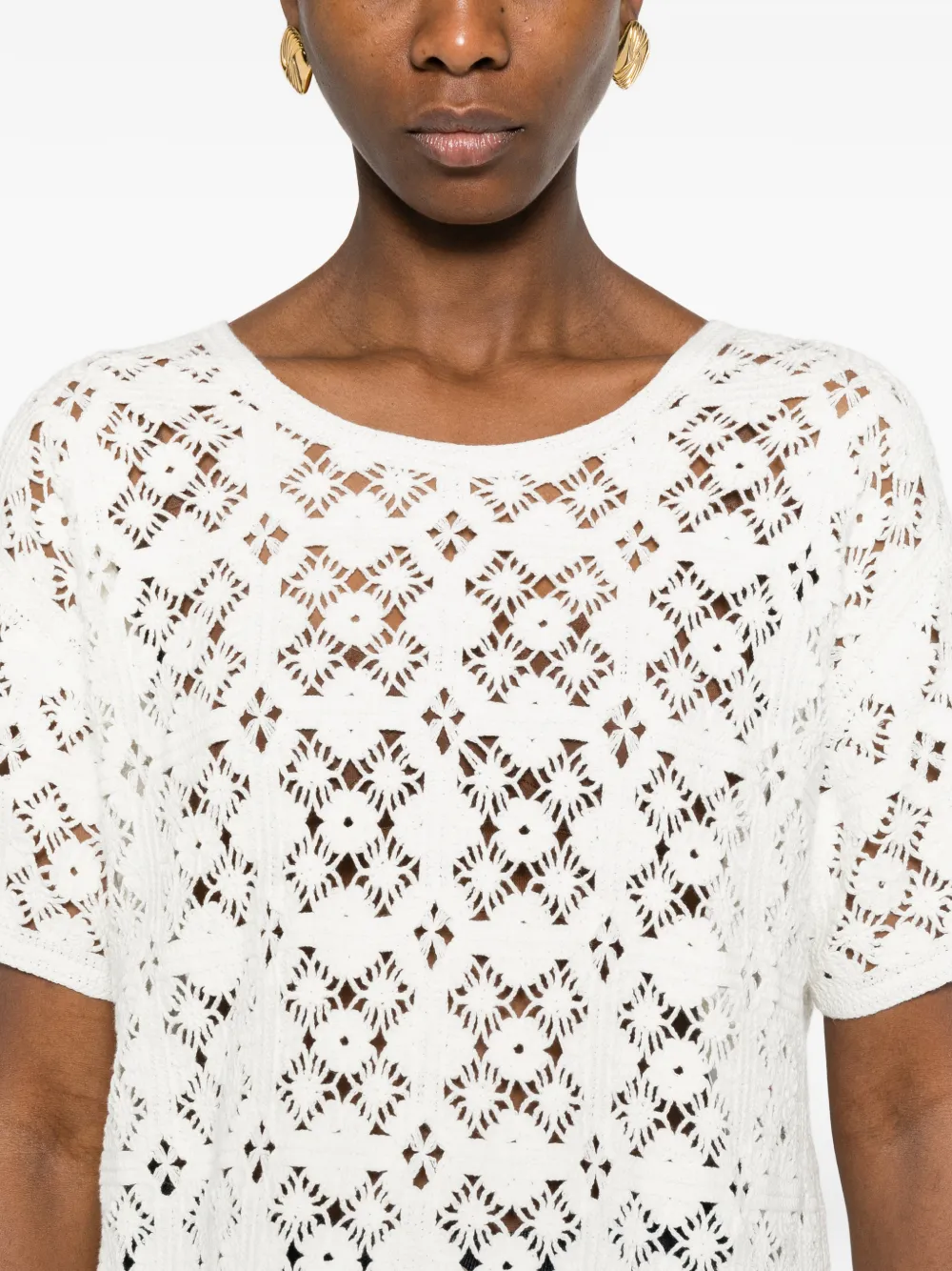 Bompard Openwork Crochet Blouse In White