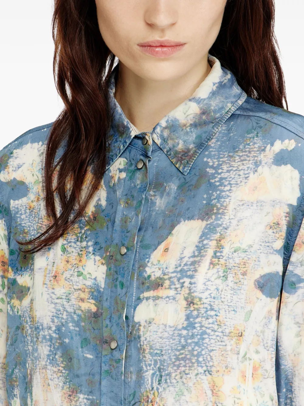 Diesel Blouse met x-ray effect en bloemen Blauw