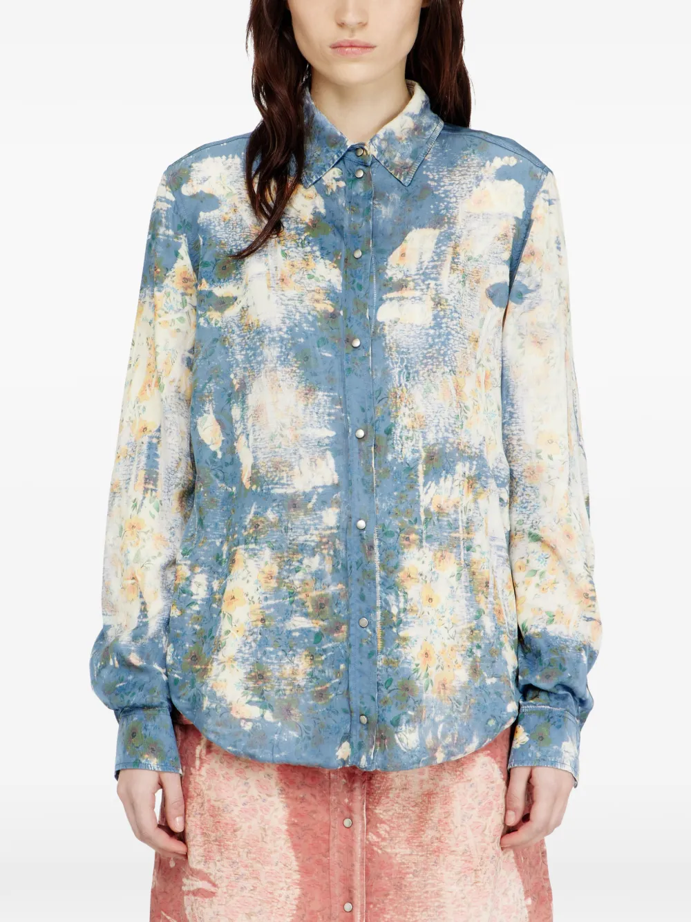  Diesel C-assy Floral-print Long-sleeve Shirt - Blue 