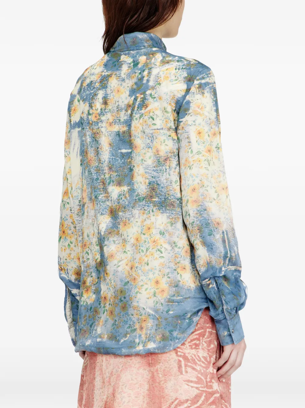 Diesel Blouse met x-ray effect en bloemen Blauw