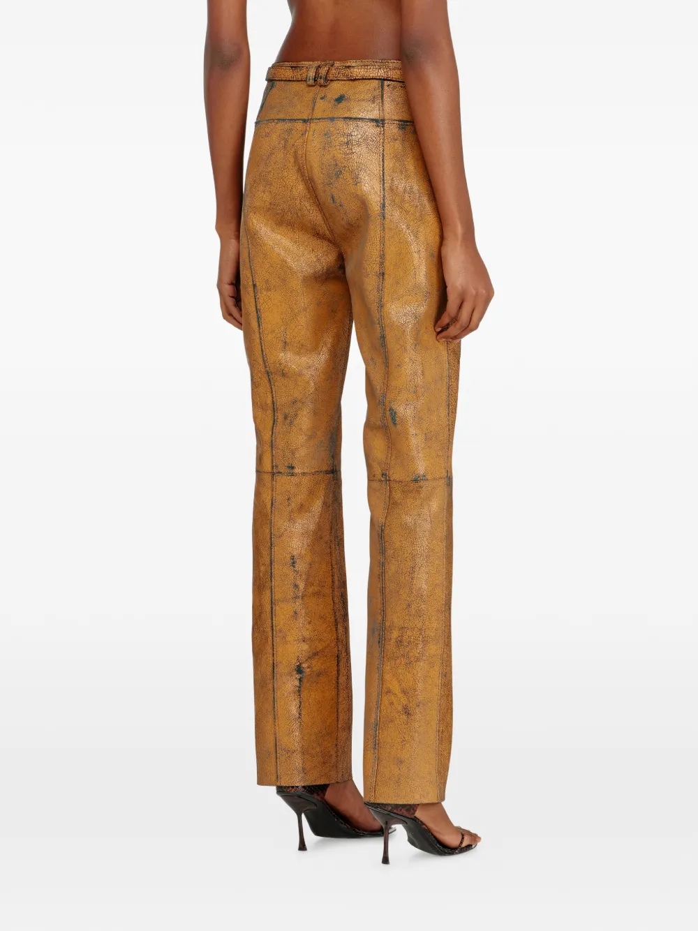 Diesel L-Croc leren broek Bruin