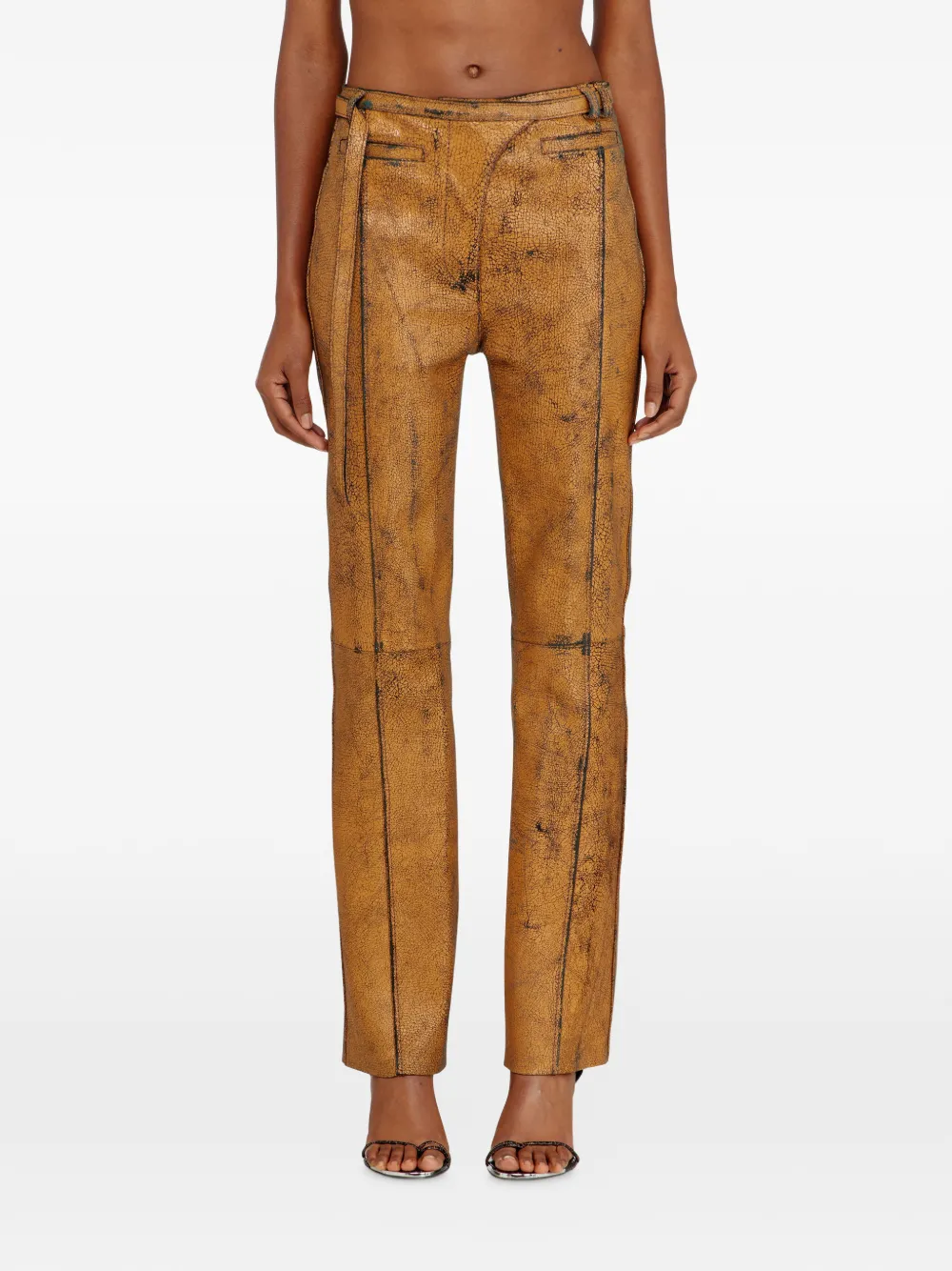  Diesel L-croc Leather Trousers - Brown 