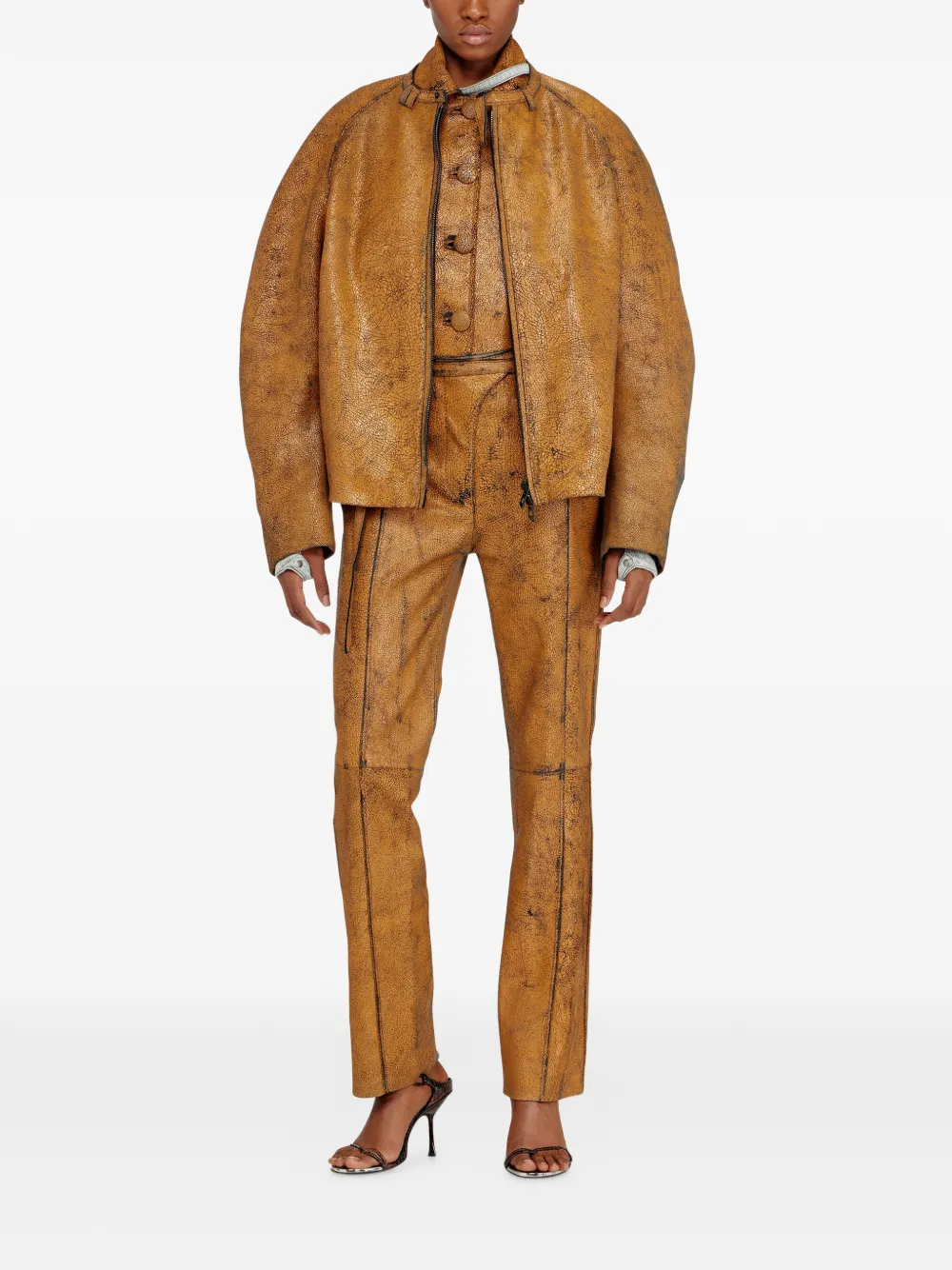  Diesel L-croc Leather Trousers - Brown 