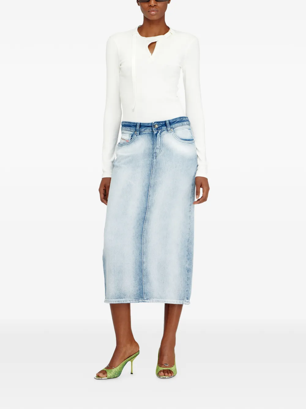 Diesel De-Skye-Fsi denim midi-rok met vijf zakken Blauw