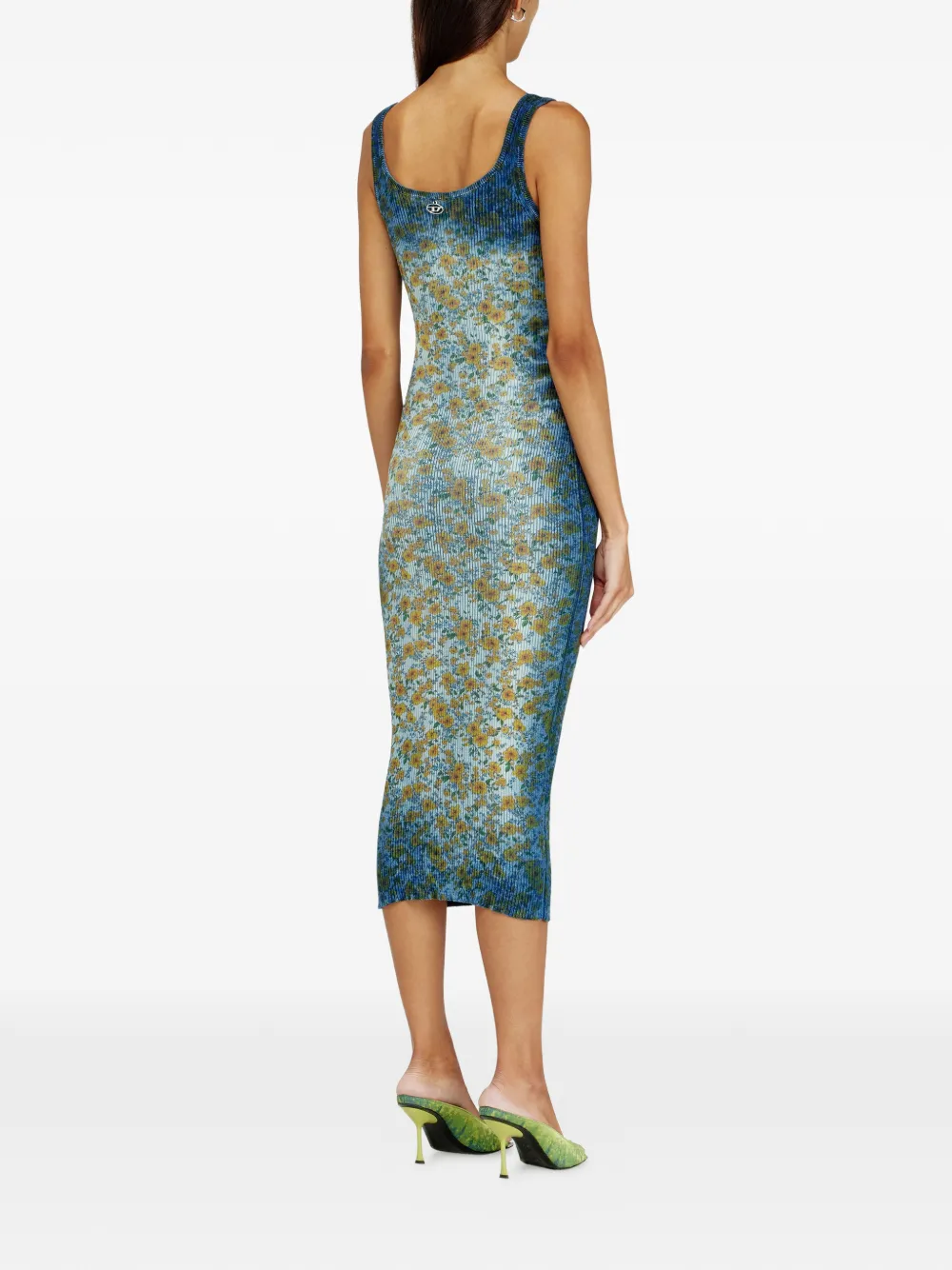 Diesel M-Egita geribbelde midi-jurk met bloemenprint Blauw