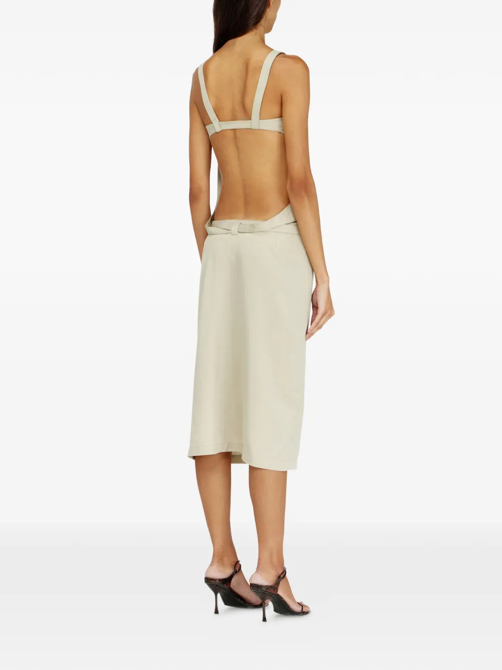 Diesel D-Sana midi-jurk met vierkante hals en gestrikte band Beige