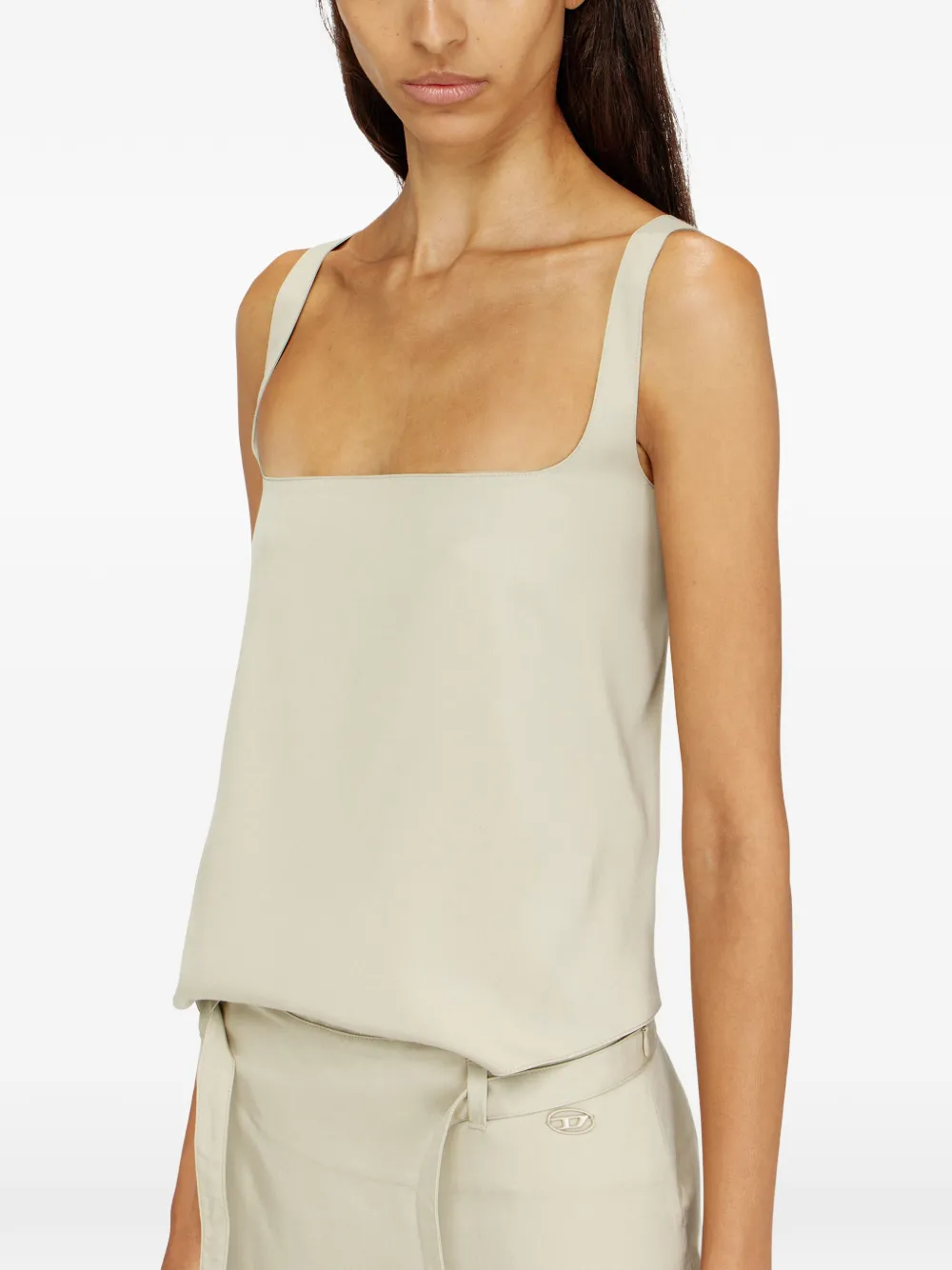 Diesel D-Sana midi-jurk met vierkante hals en gestrikte band Beige