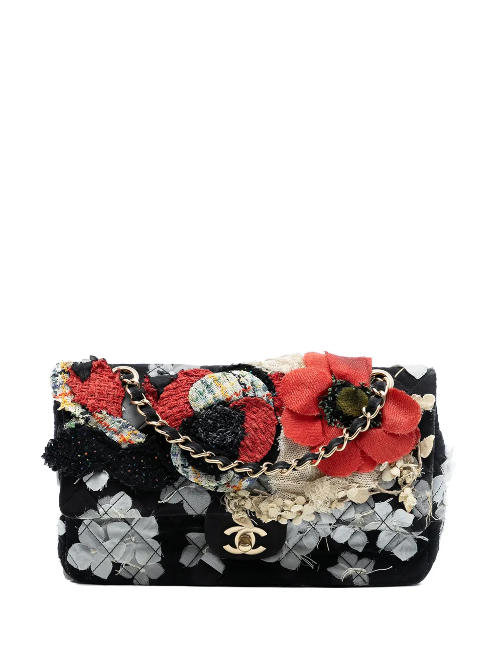 CHANEL Pre-Owned 2009-2010 Limited Edition Medium Classic Quilted Nylon Floral Single Flap shoulder bag - Nero