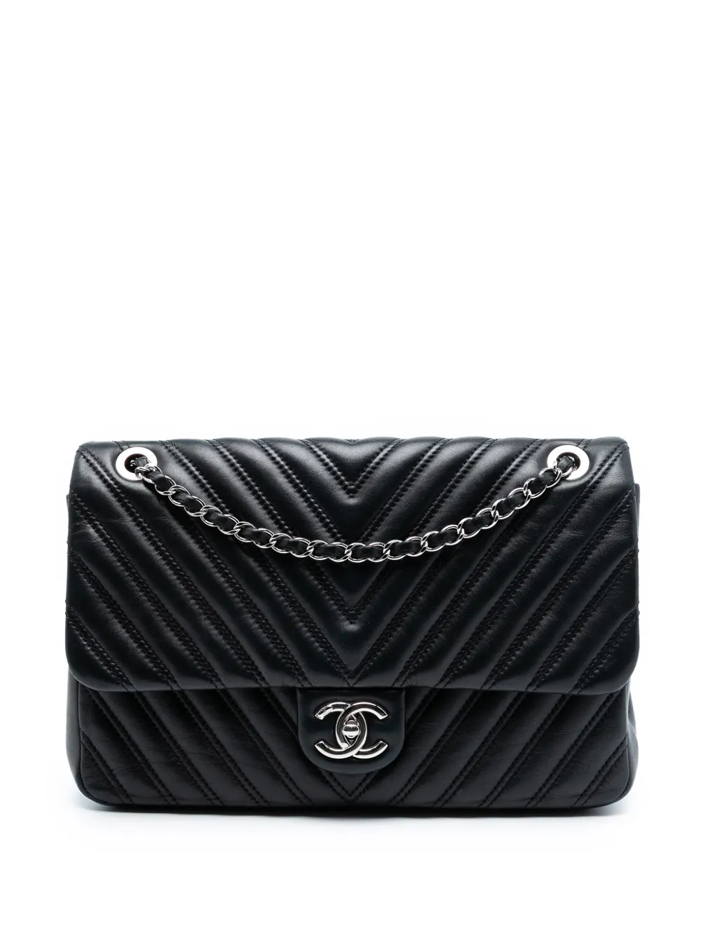 CHANEL Pre-Owned 2015-2016 Jumbo Classic Chevron Lambskin Double Stitch Single Flap shoulder bag - Nero