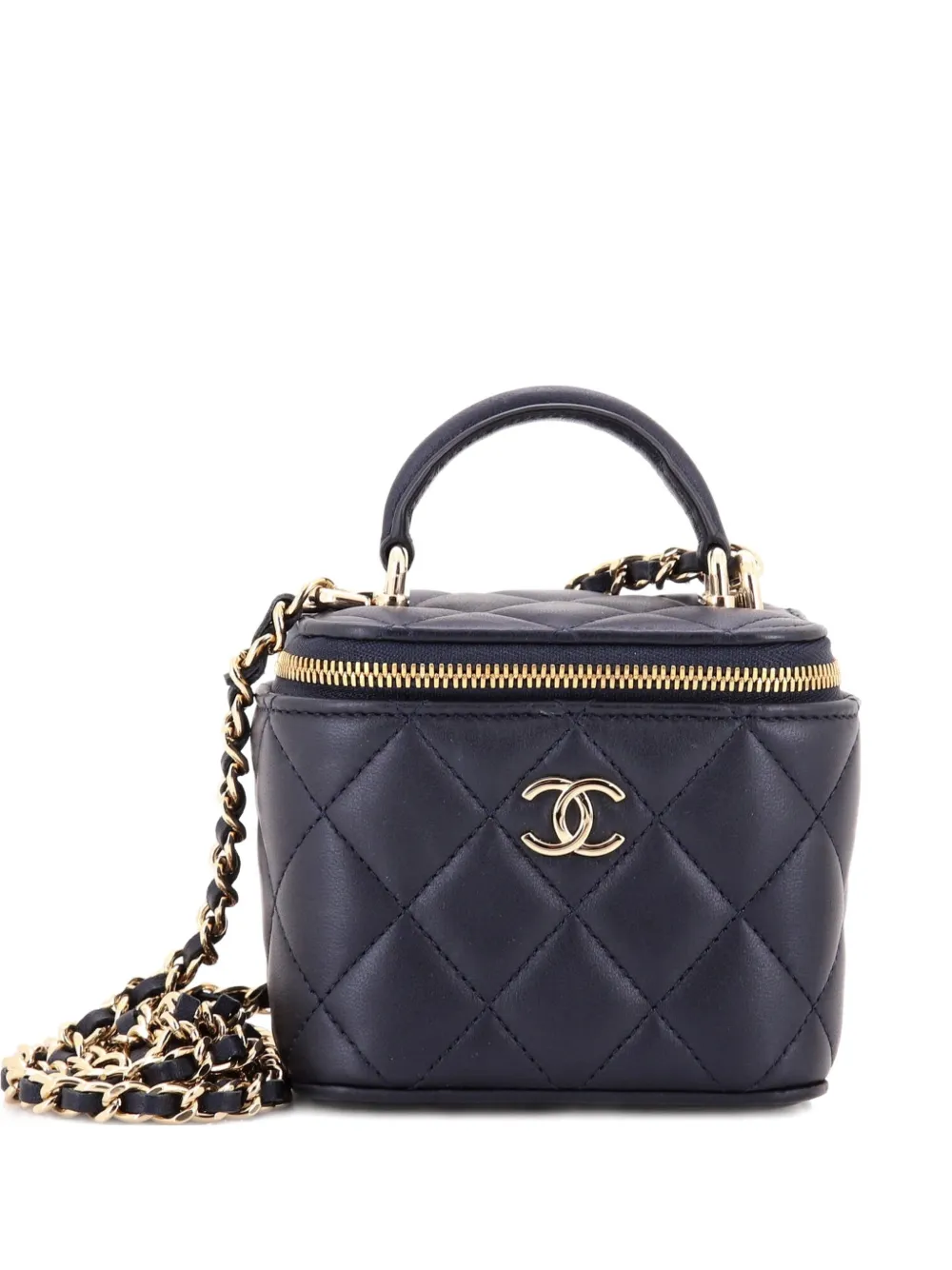 CHANEL Pre-Owned Classic Top Handle Vanity Case with Chain Quilted Lambskin Mini crossbody bag - Blu