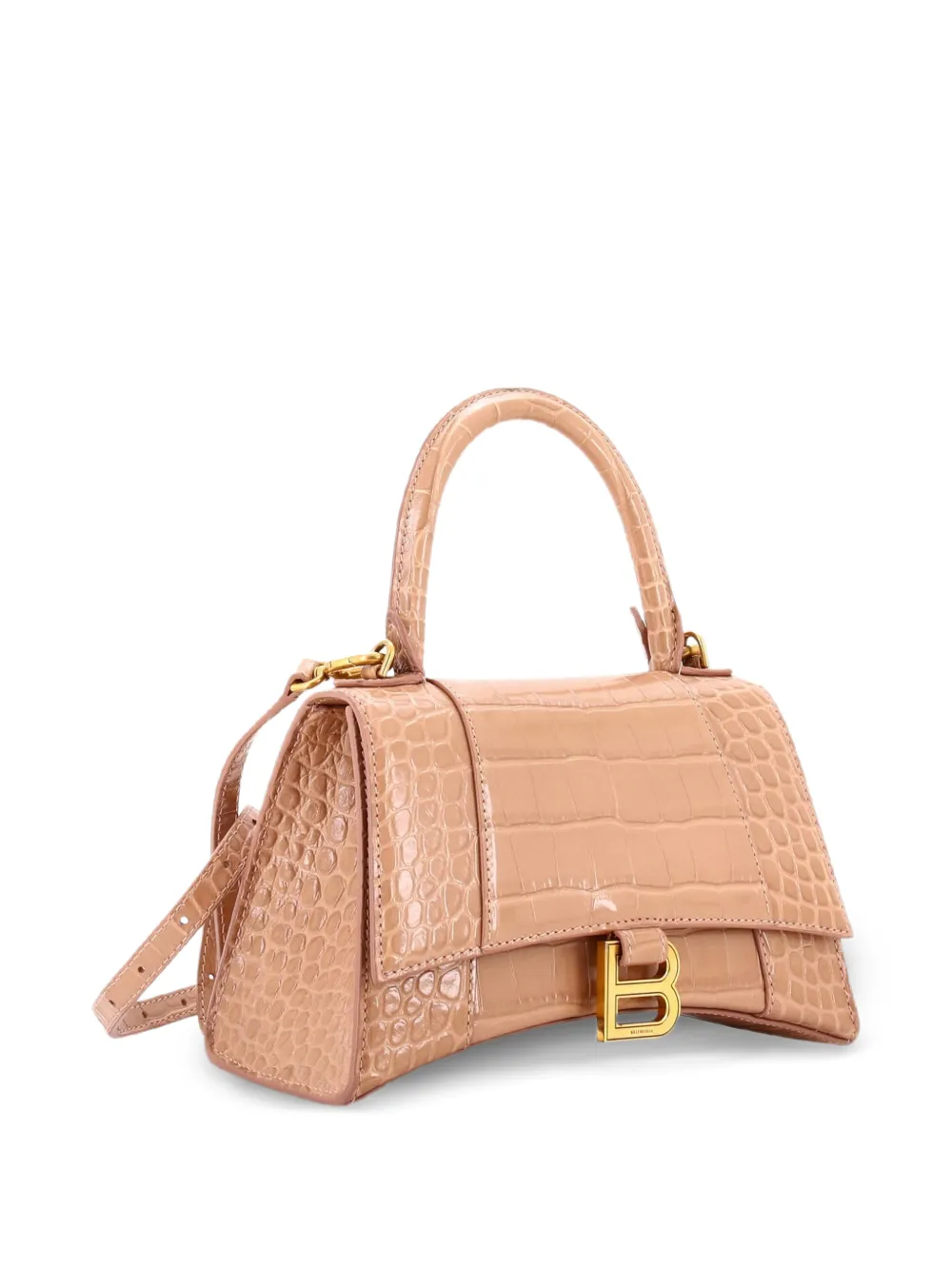  Balenciaga Pre-owned Hourglass Top Handle Bag Crocodile Embossed Leather Small Crossbody Bag - Neutrals 