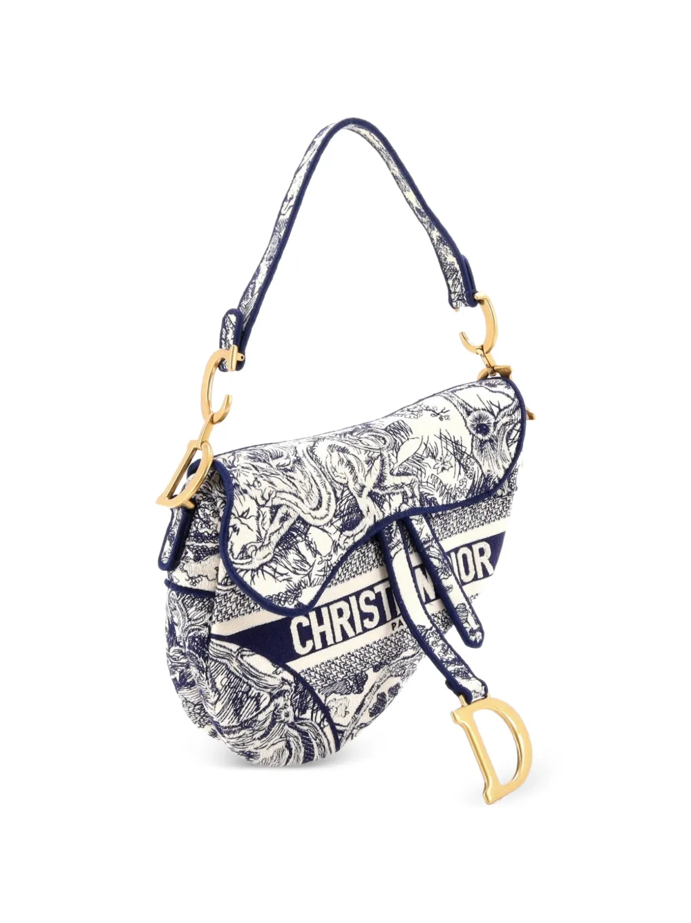 Saddle Bag Logo Embroidered Canvas Medium Shoulder Bag