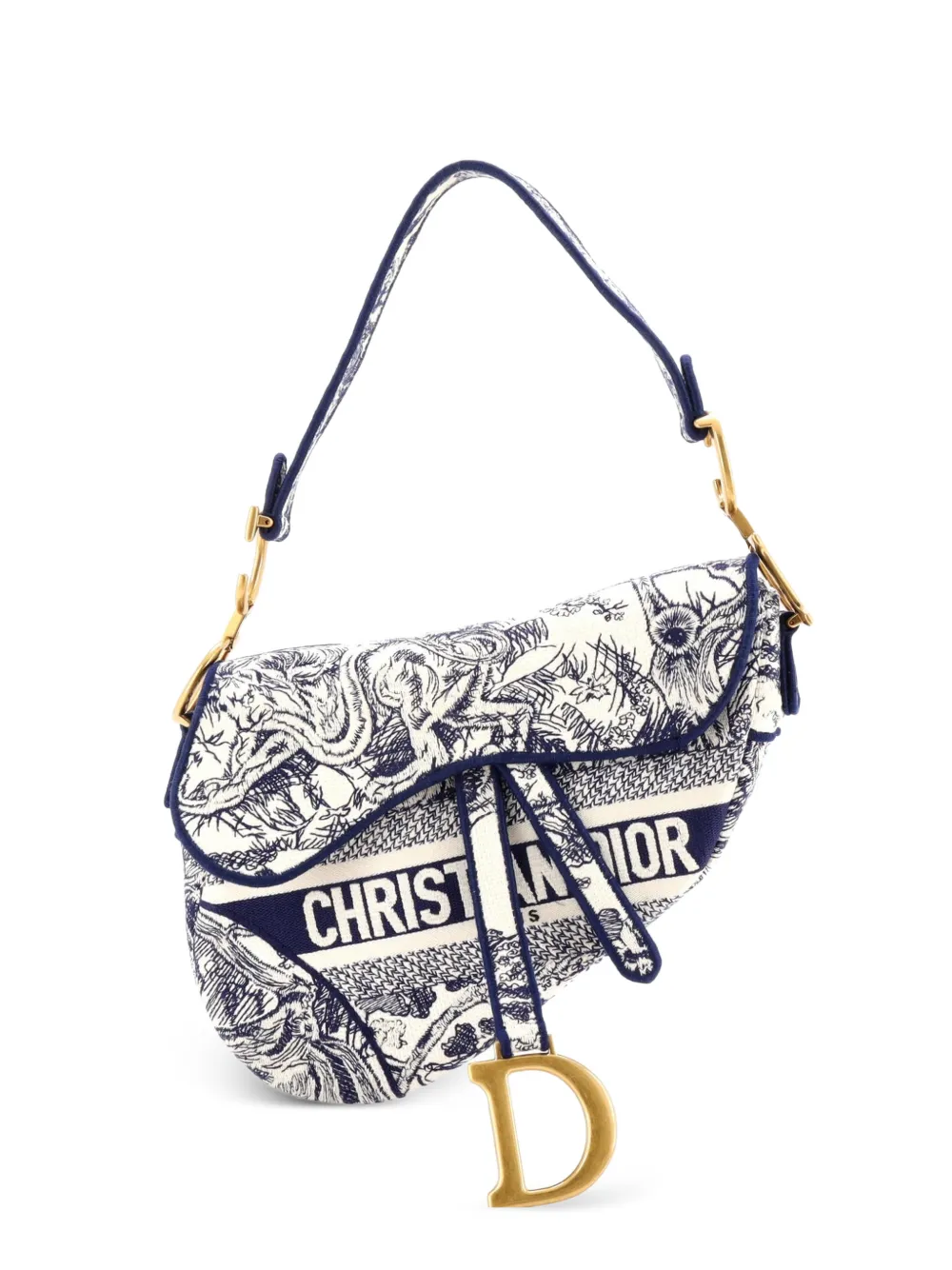 Christian Dior Pre-Owned Saddle Bag Logo Embroidered Canvas Medium shoulder bag - Blu