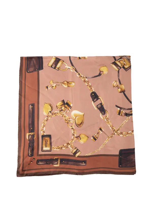 Chloé The Chloé Paddington Square Scarf in Silk Twill in Brown
