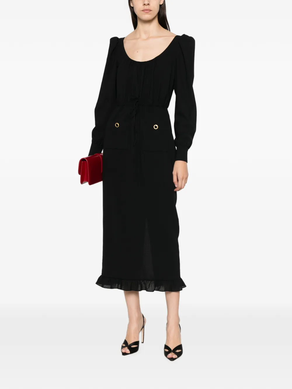 Alessandra Rich ruffle-trim scoop-neck midi dress - Black