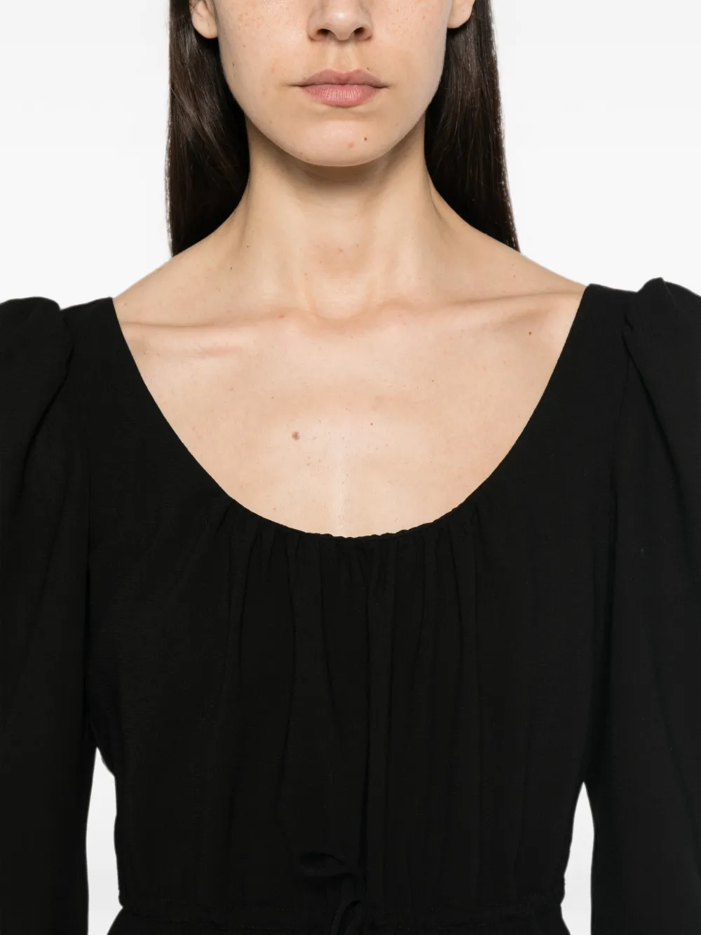Alessandra Rich Wollen crêpe midi-jurk met diepe ronde hals Zwart