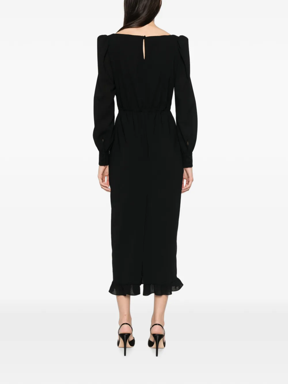 Alessandra Rich Wollen crêpe midi-jurk met diepe ronde hals Zwart
