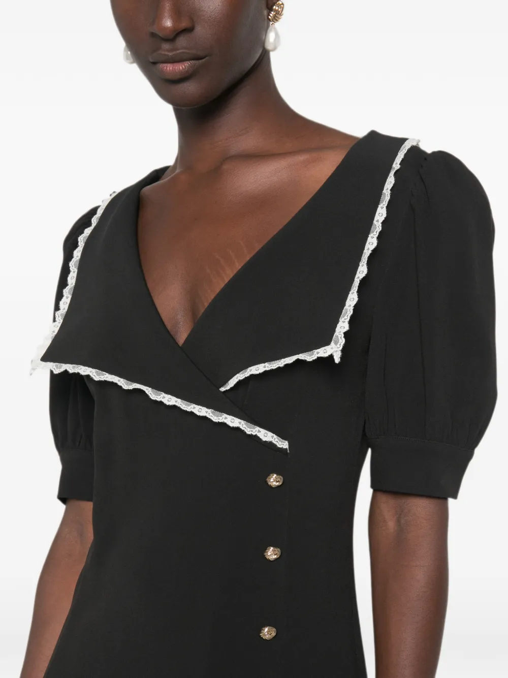 Alessandra Rich Cady midi-jurk met kanten afwerking en kraag Zwart
