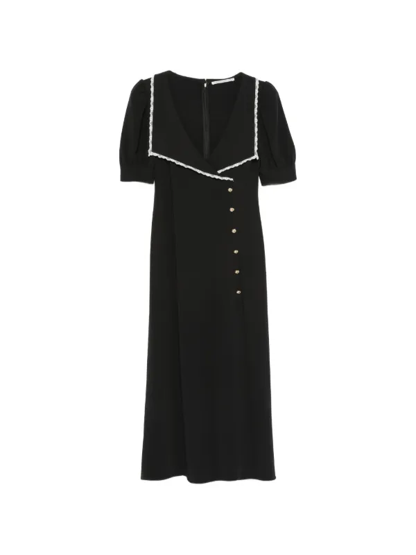 Alessandra Rich Cady Lace-trim Collar Midi Dress in Black