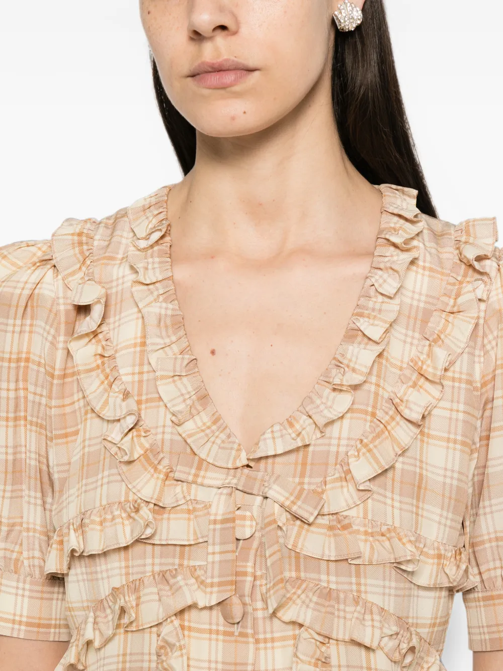 Alessandra Rich Midi-jurk met ruches-afwerking Beige