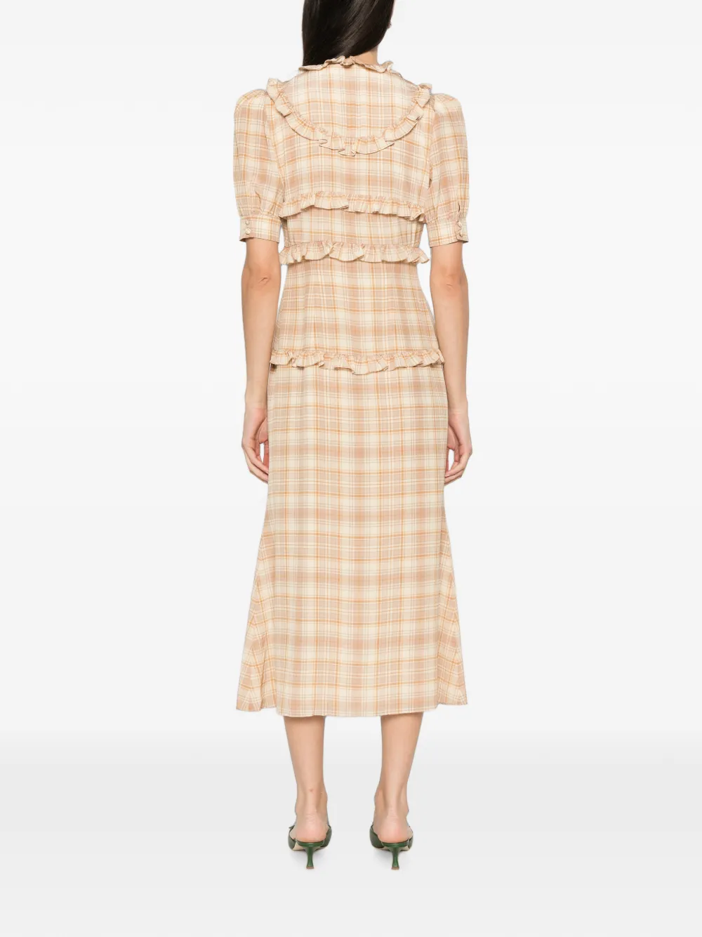 Alessandra Rich Midi-jurk met ruches-afwerking Beige