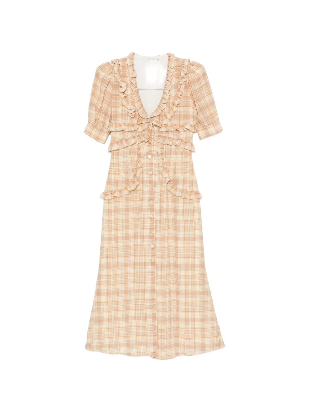 Alessandra Rich Ruffled Checked Silk Midi Dress In Neutral