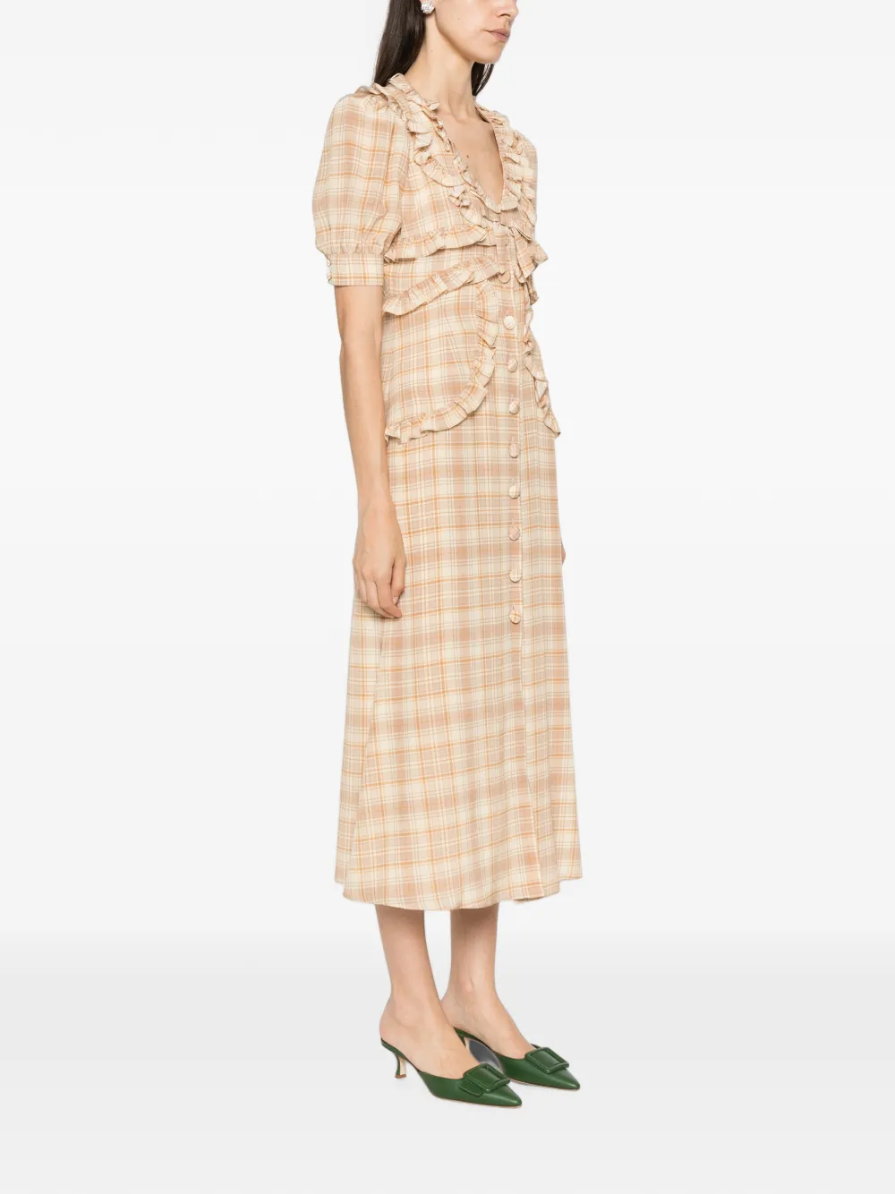 Alessandra Rich Midi-jurk met ruches-afwerking Beige