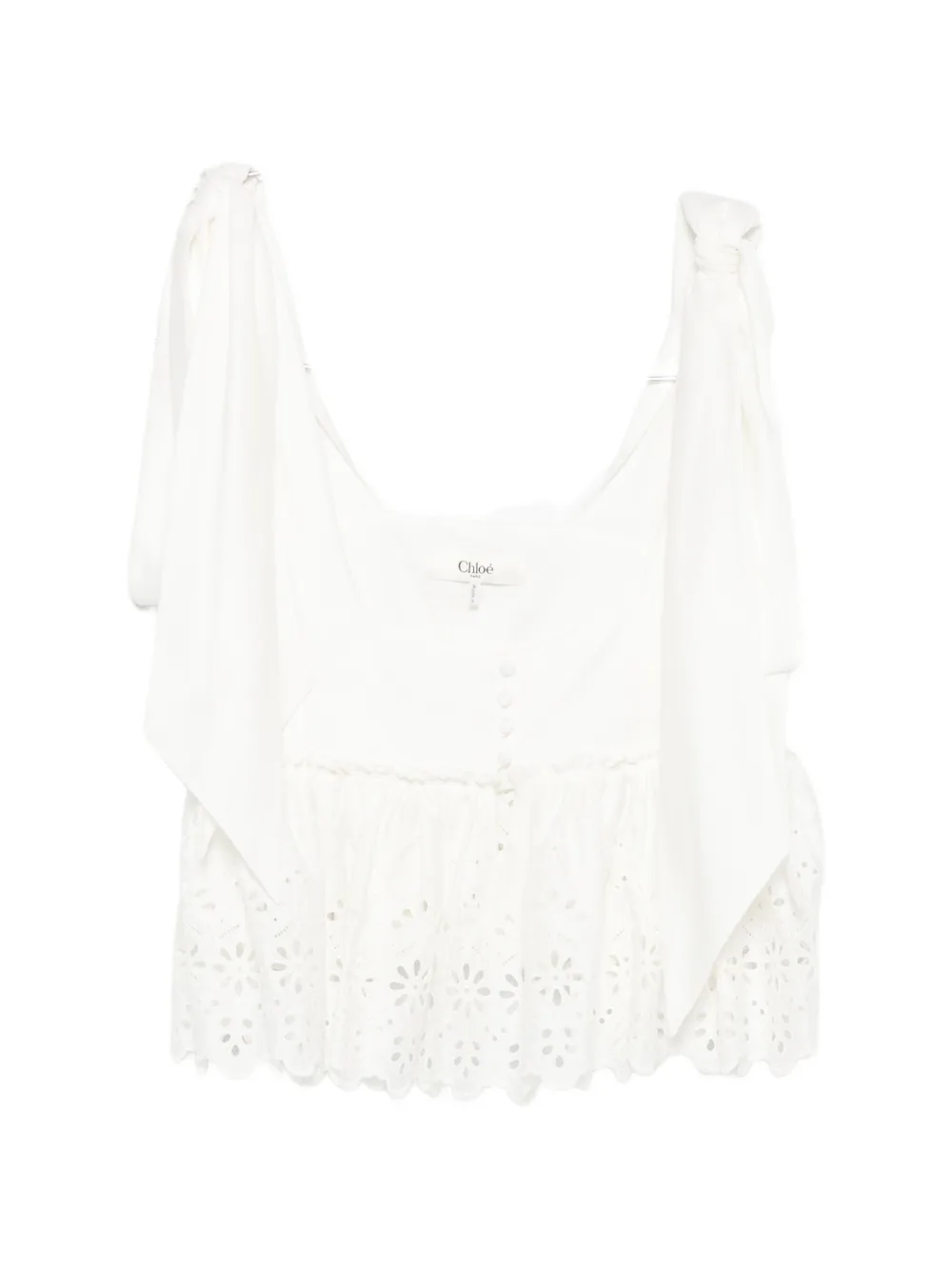 Chloé broderie-anglaise bow-detail top - Weiß