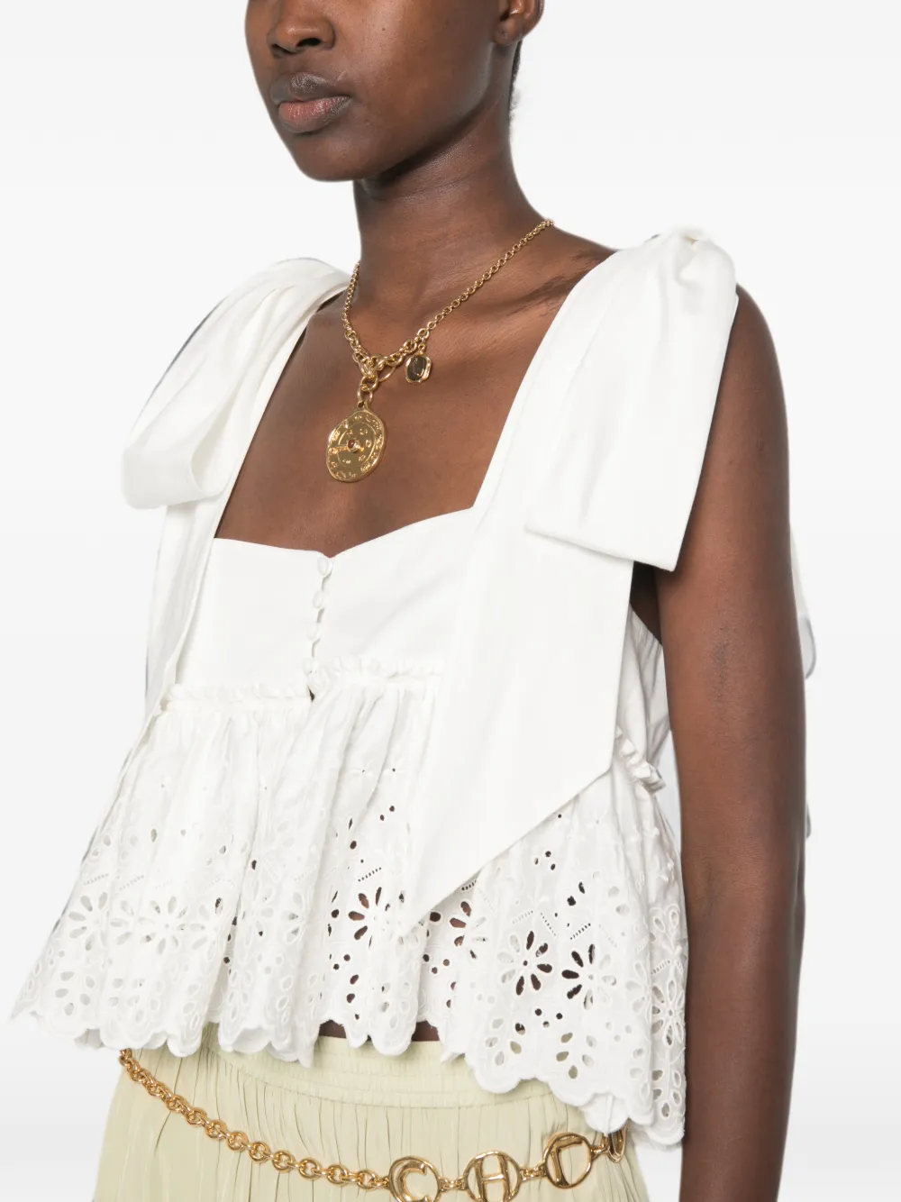 Chloé Cropped top met gestrikte band van zacht katoen Wit