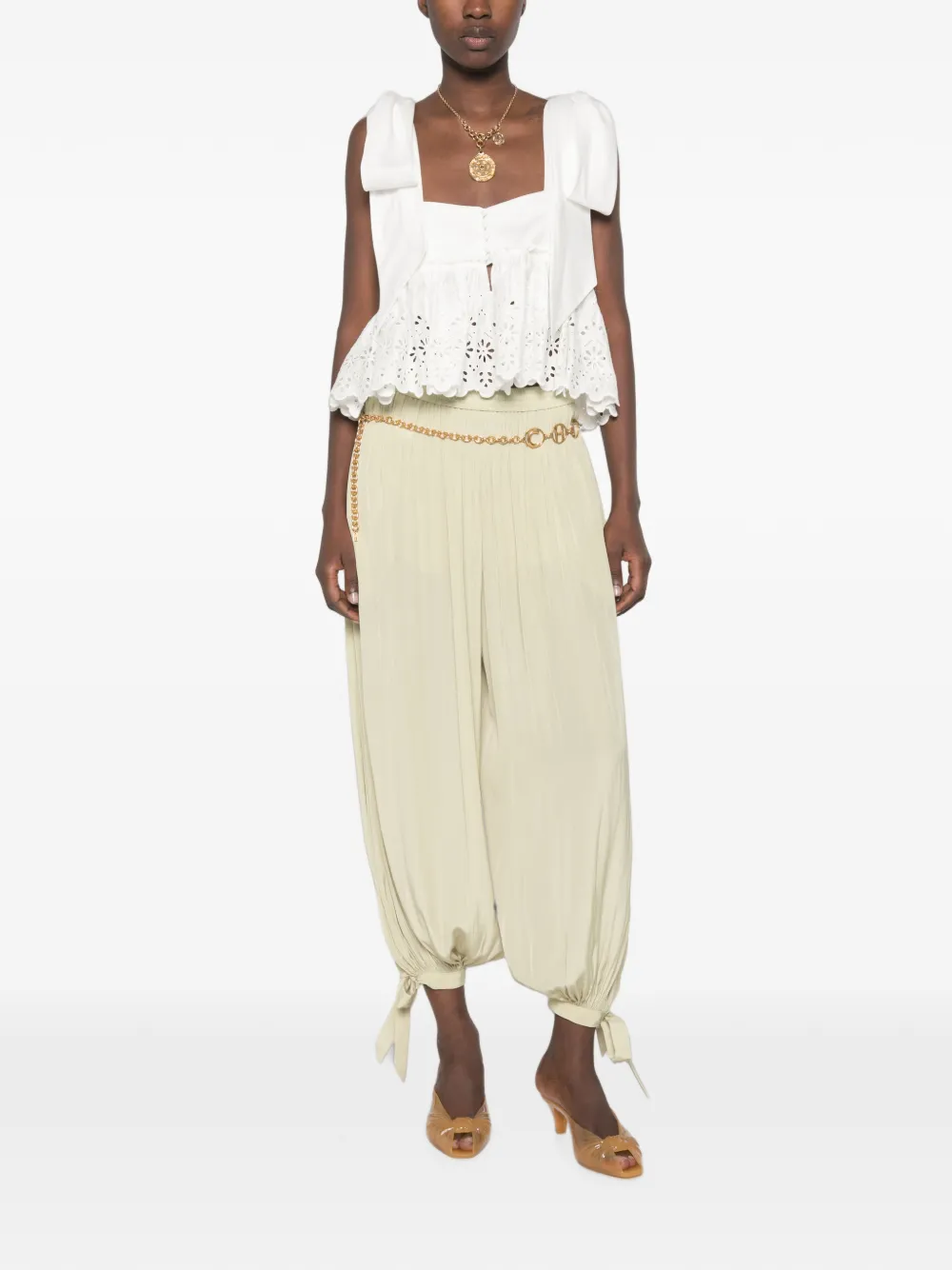 Chloé Cropped top met gestrikte band van zacht katoen Wit