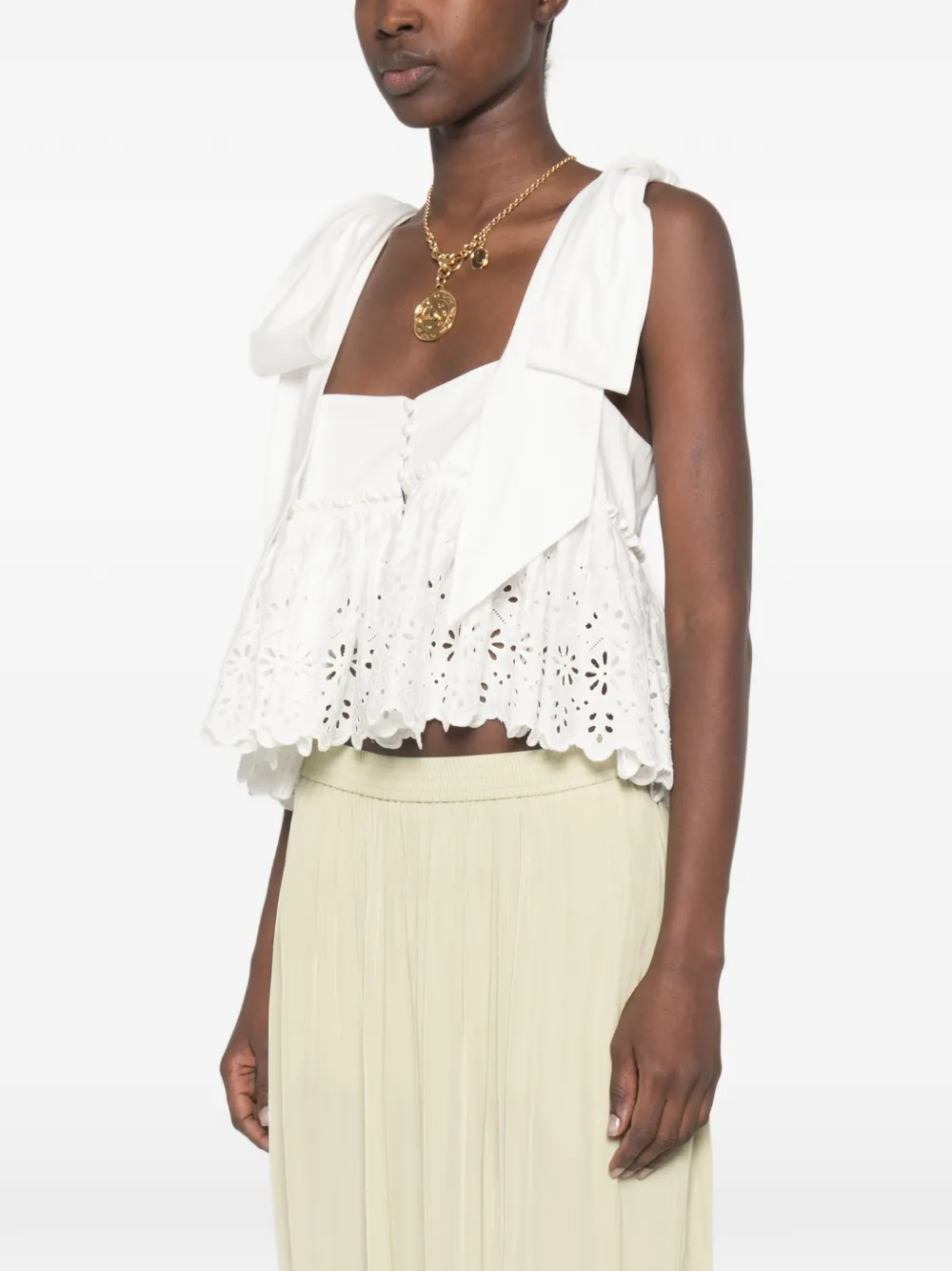 Chloé Cropped top met gestrikte band van zacht katoen Wit