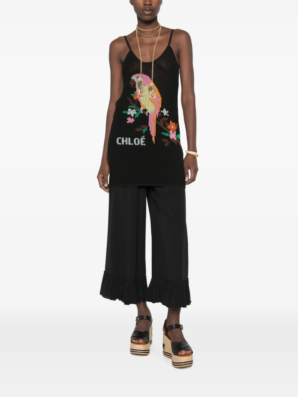 Chloé Parrot-intarsia Knitted Dress in Black, view 2