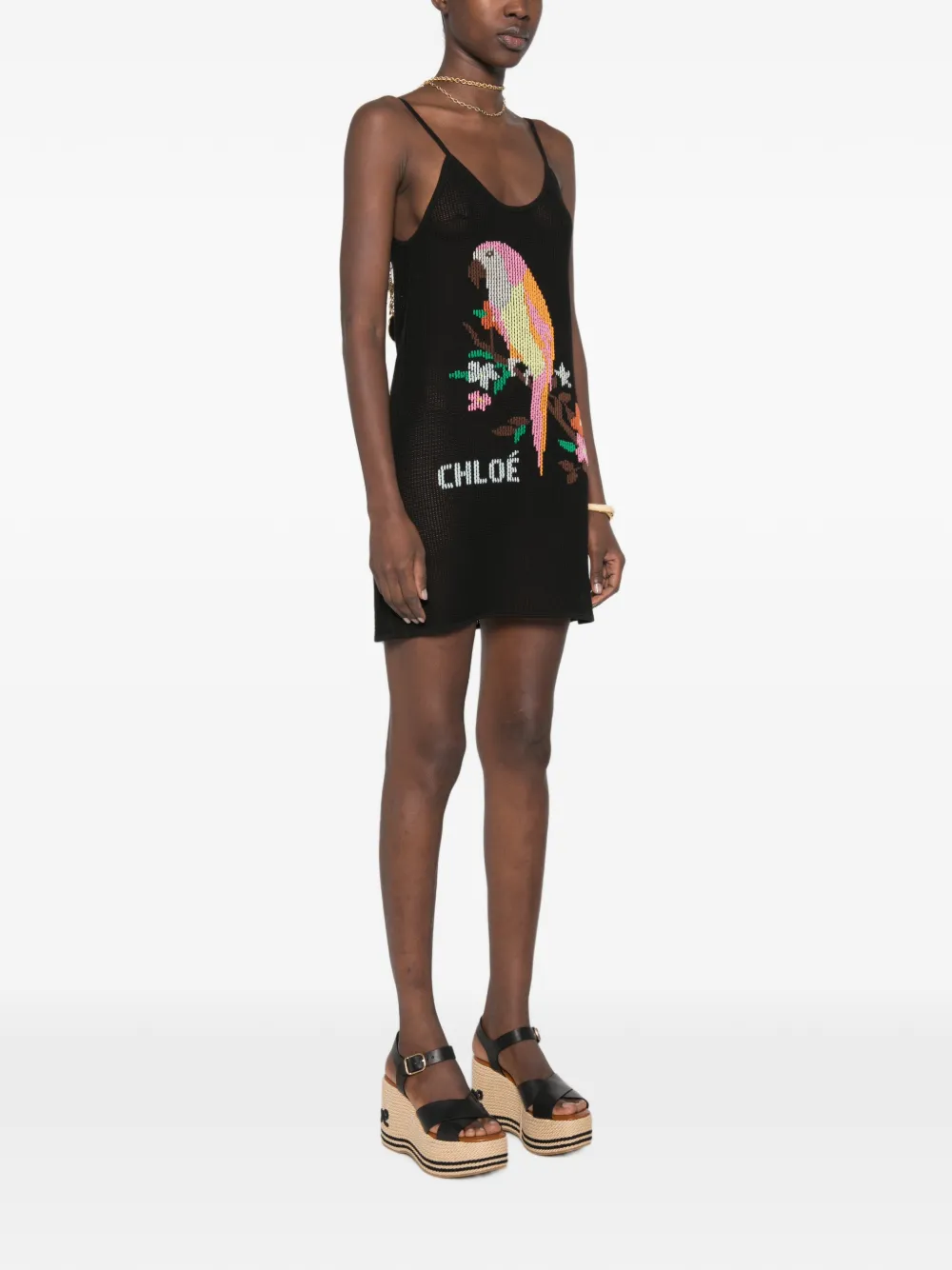 Chloé Parrot-intarsia Knitted Dress in Black, view 3