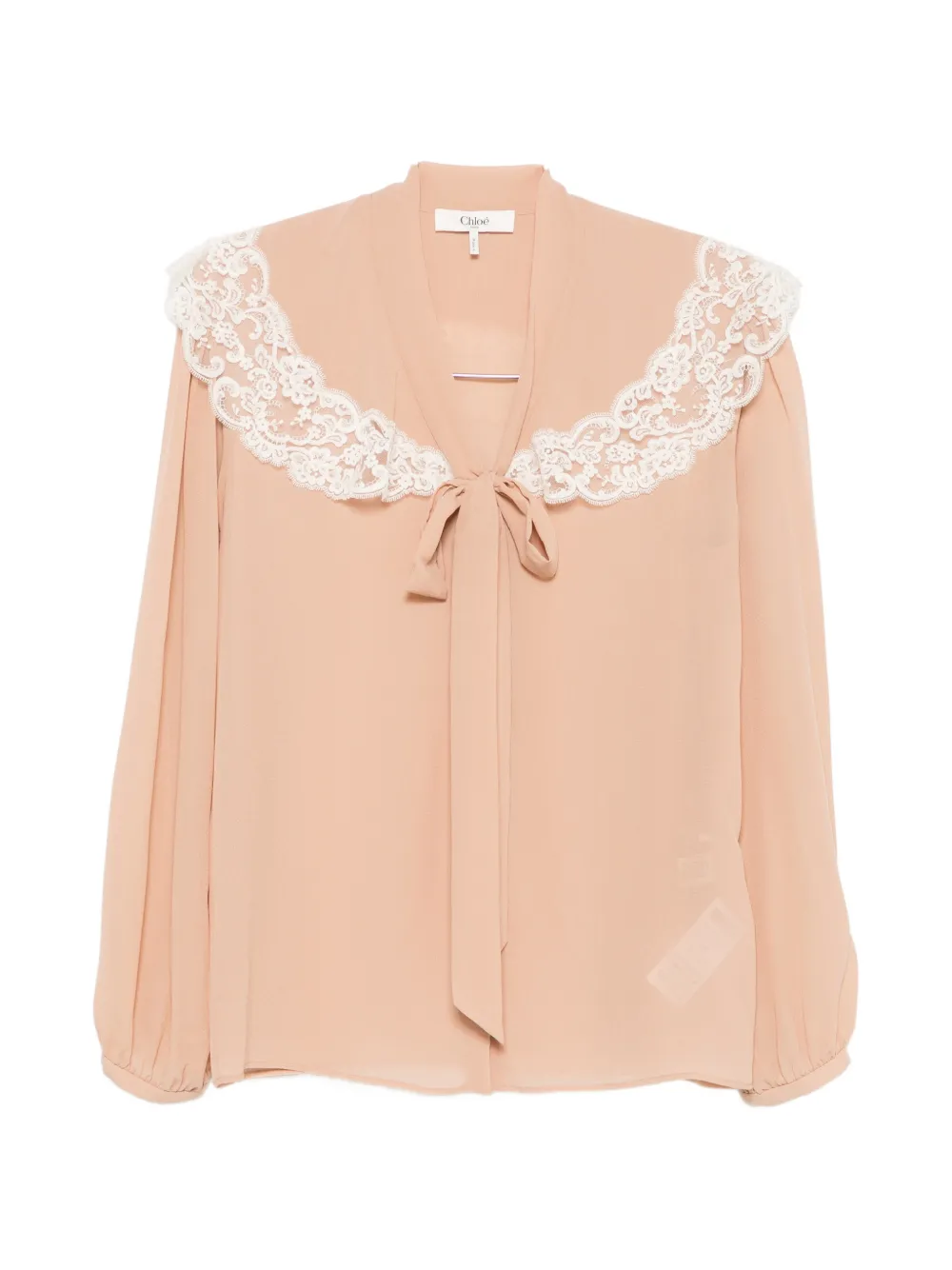 Chloé lace-trimmed silk-georgette blouse - Nude