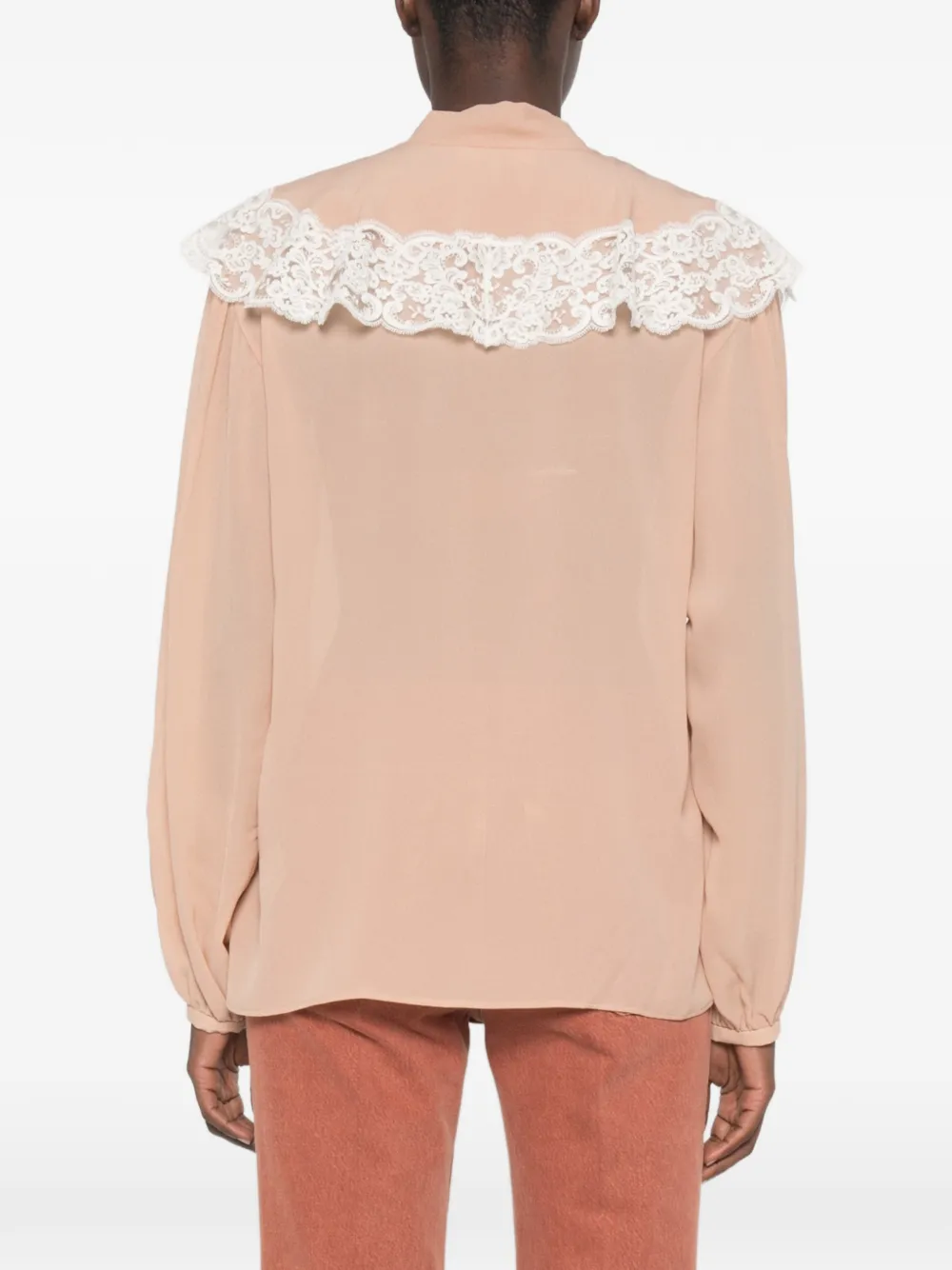 Chloé Gesmockte zijden blouse met georgette en kant Beige
