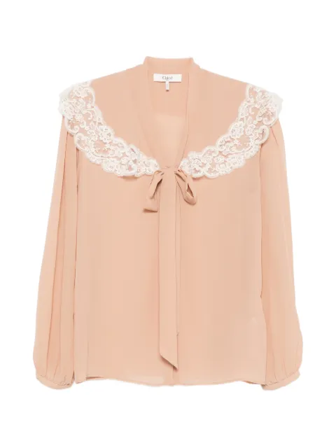 Chloé lace-trimmed silk-georgette blouse