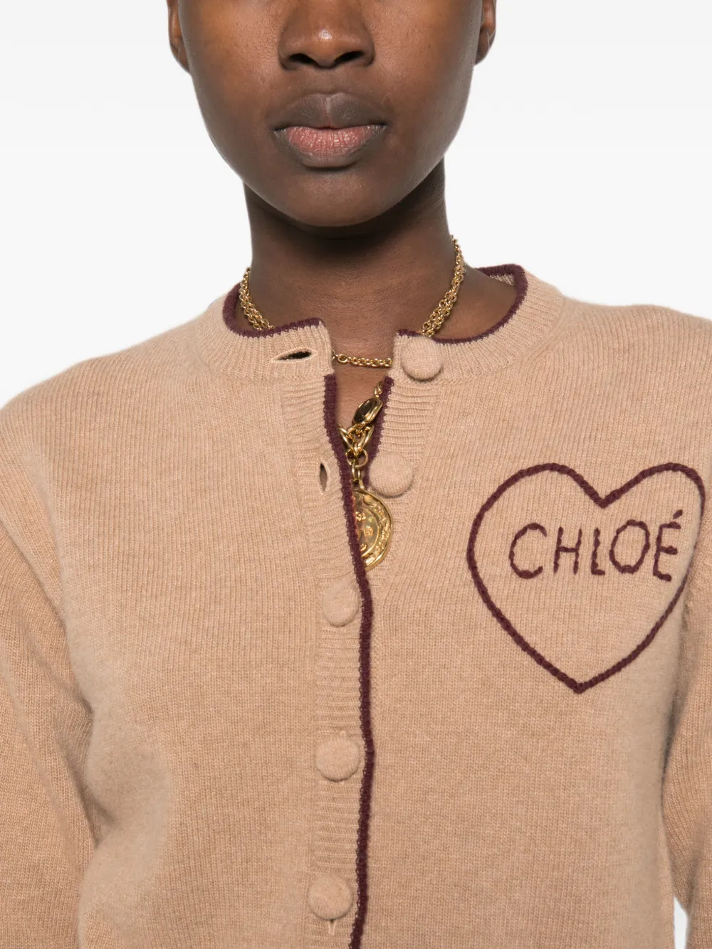 Chloé Gebreid vest van wol en kasjmier met logo Bruin