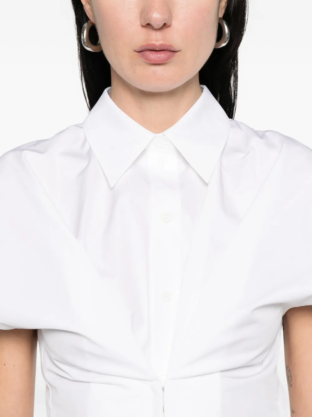 Alexander McQueen Gesmockte blouse met korte mouwen Wit