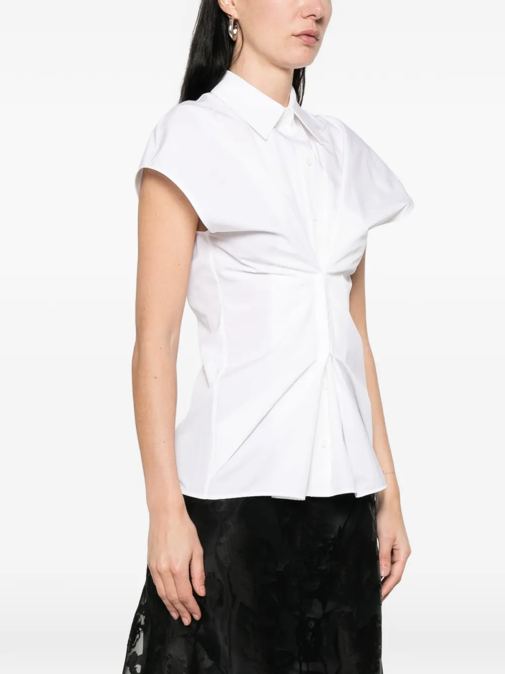 Alexander McQueen Gesmockte blouse met korte mouwen Wit