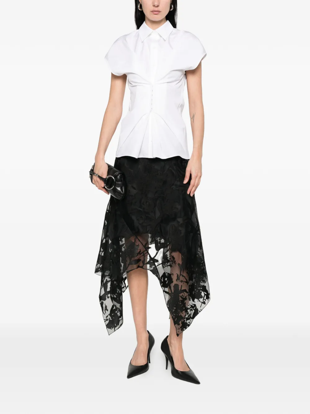 Alexander McQueen Gesmockte blouse met korte mouwen Wit