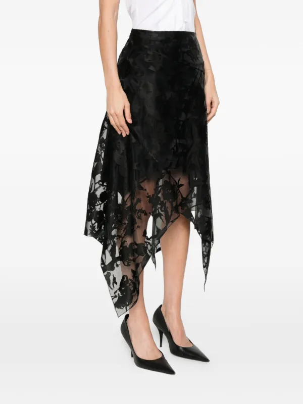 Alexander McQueen Flower Devoré Asymmetric Skirt | Black | FARFETCH