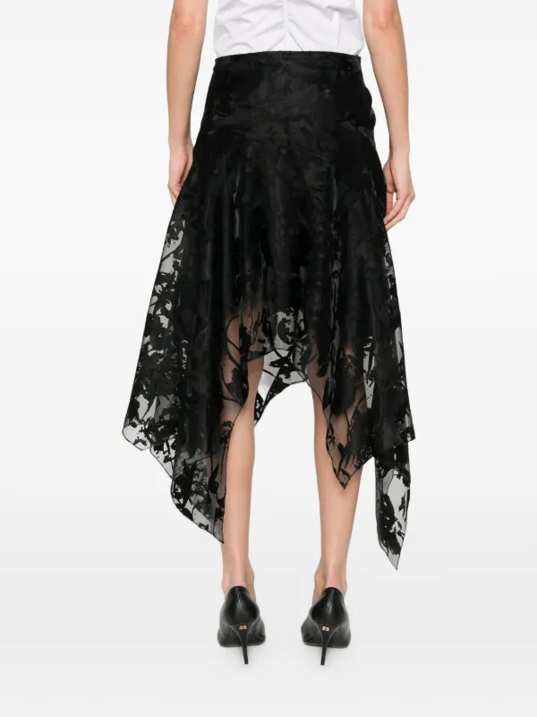 Alexander McQueen Flower Devoré Asymmetric Skirt | Black | FARFETCH