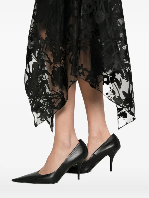 Alexander McQueen Flower Devoré Asymmetric Skirt | Black | FARFETCH