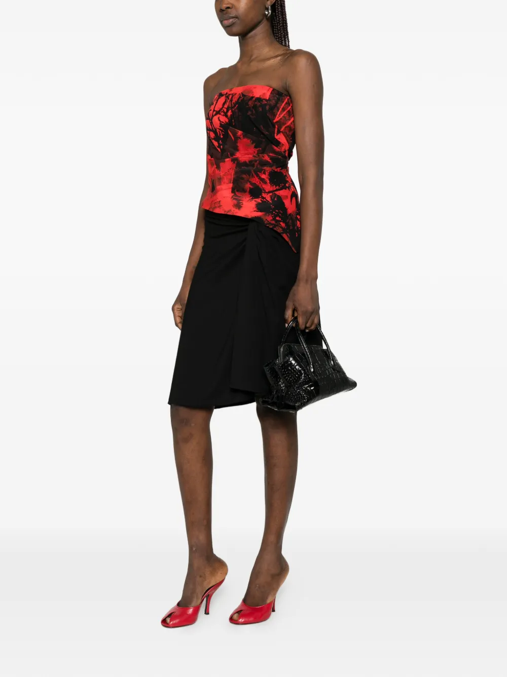 Alexander McQueen Strapless top met bloemen-print Rood