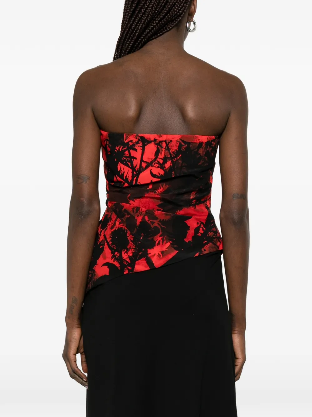 Alexander McQueen Strapless top met bloemen-print Rood
