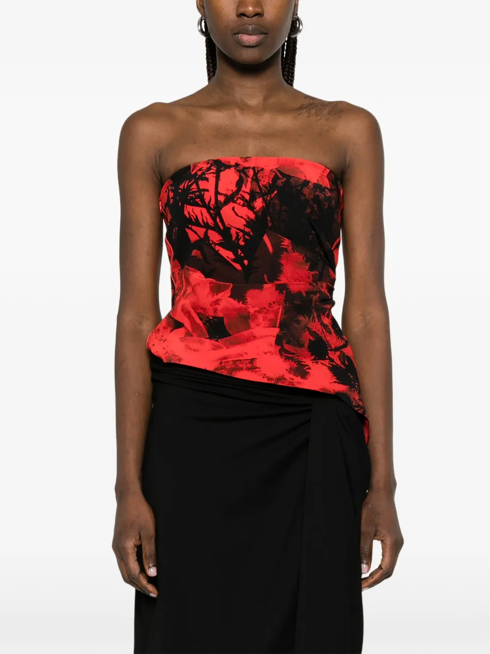 Alexander McQueen Strapless top met bloemen-print Rood