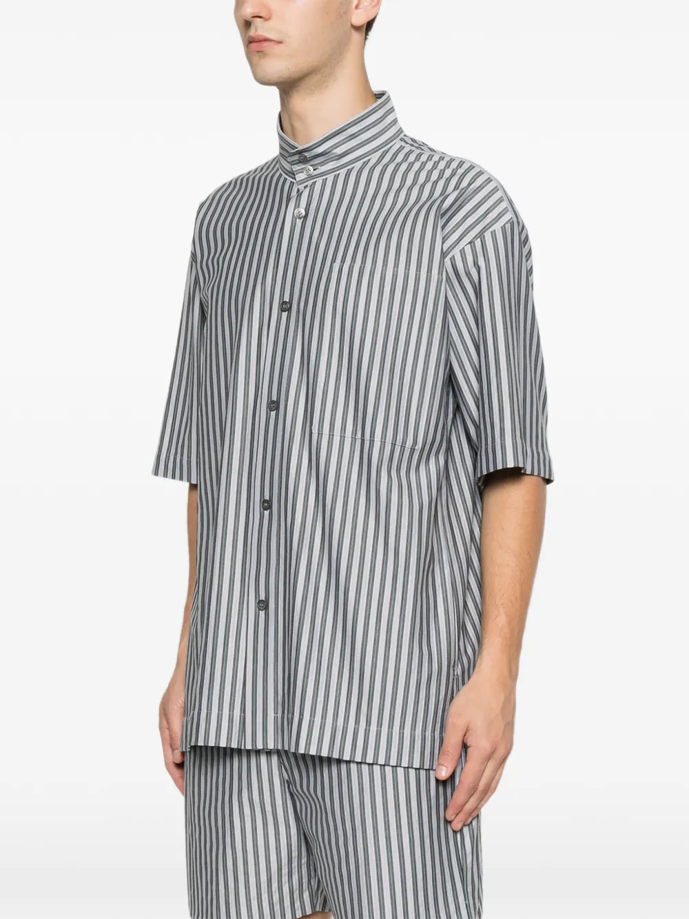ラ*ン様 HOMME PLISSÉ ISSEY MIYAKE S/S shirt Homme Plissé Issey Miyake Striped band-collar Shirt | Blue