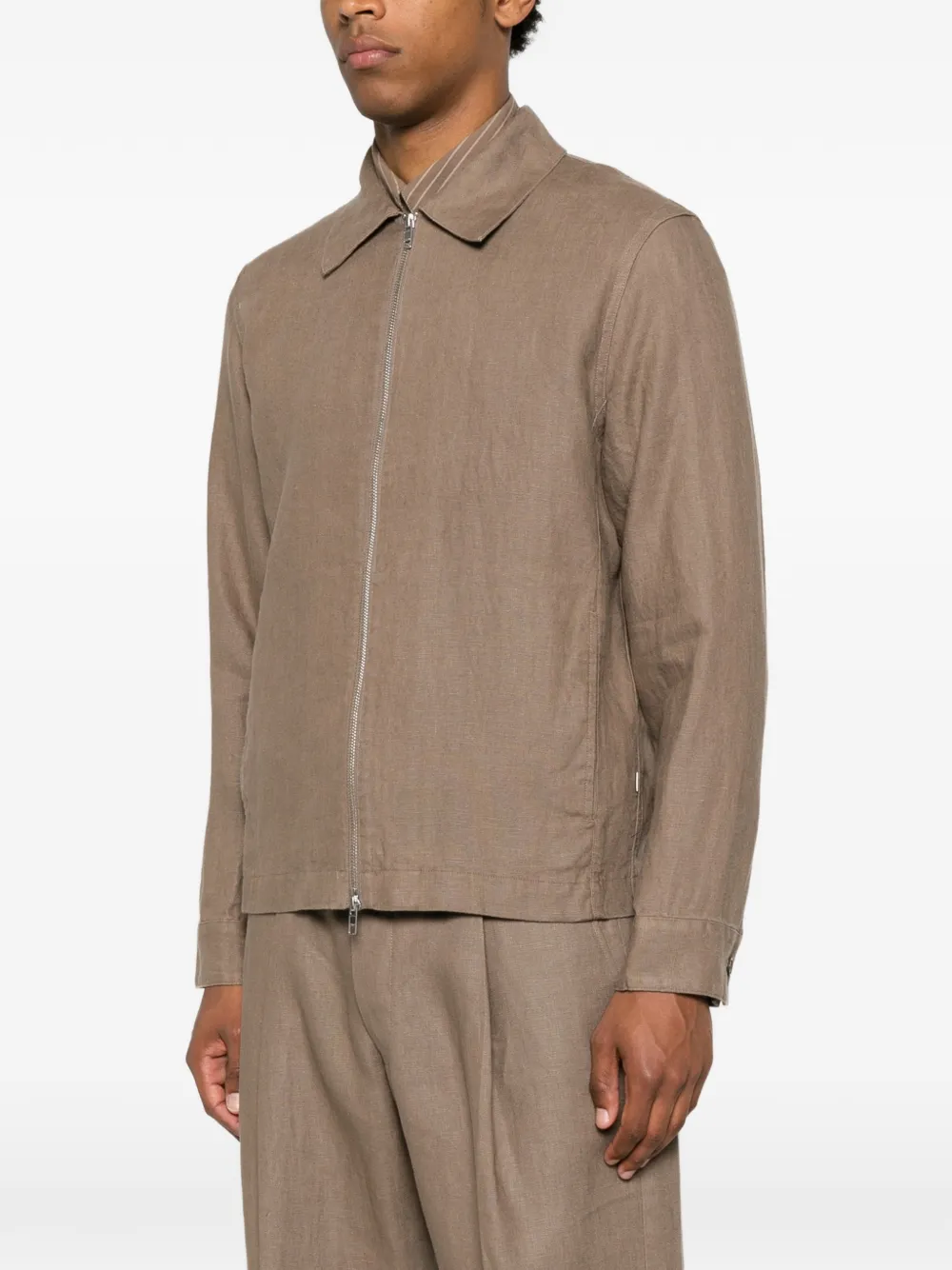 NN07 Alban linnen shirtjack met rits Bruin