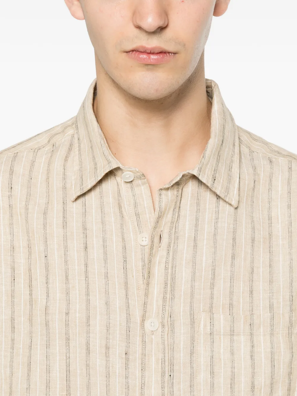 NN07 Deon casual gestreept linnen overhemd Beige