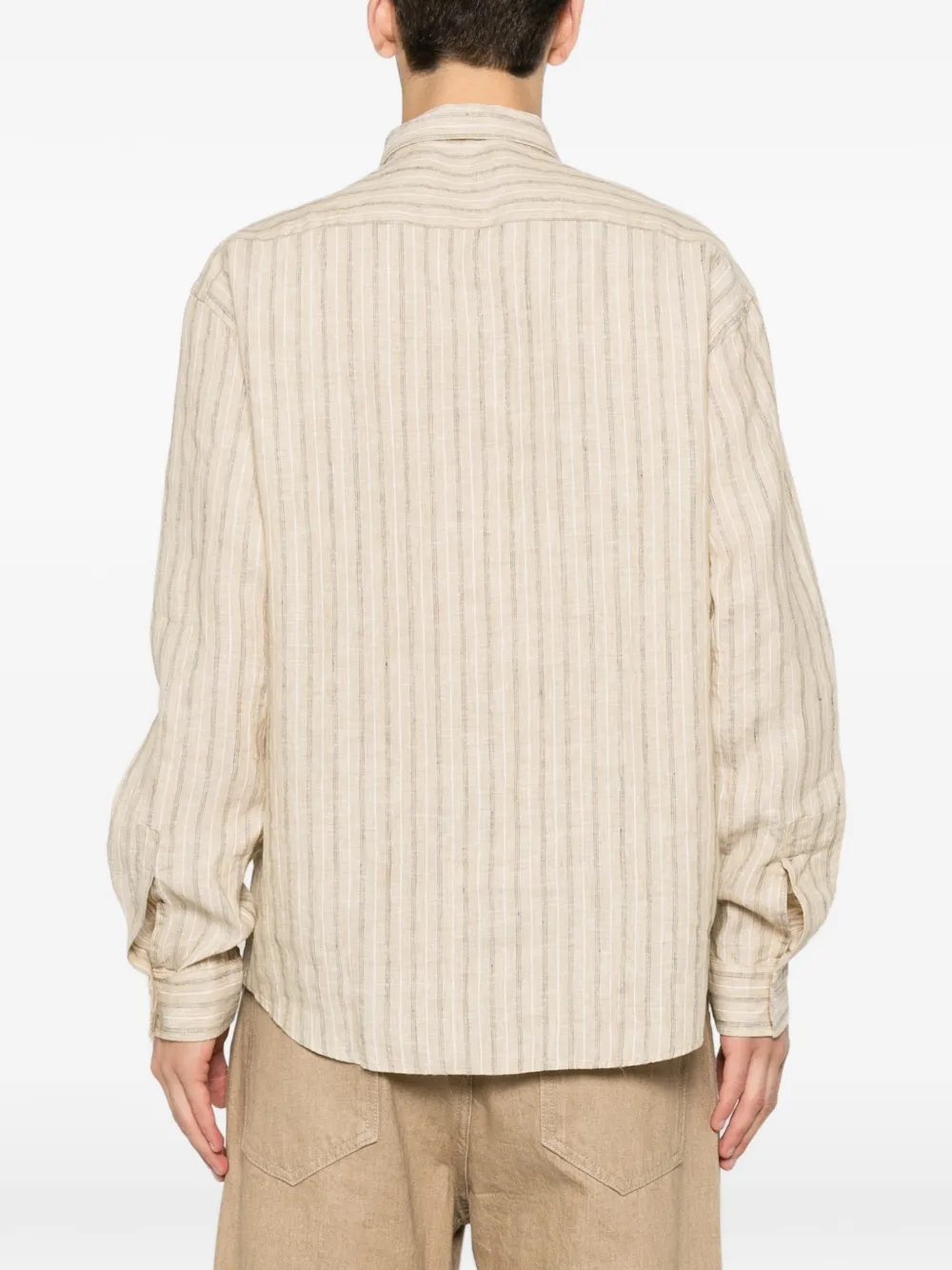 NN07 Deon casual gestreept linnen overhemd Beige